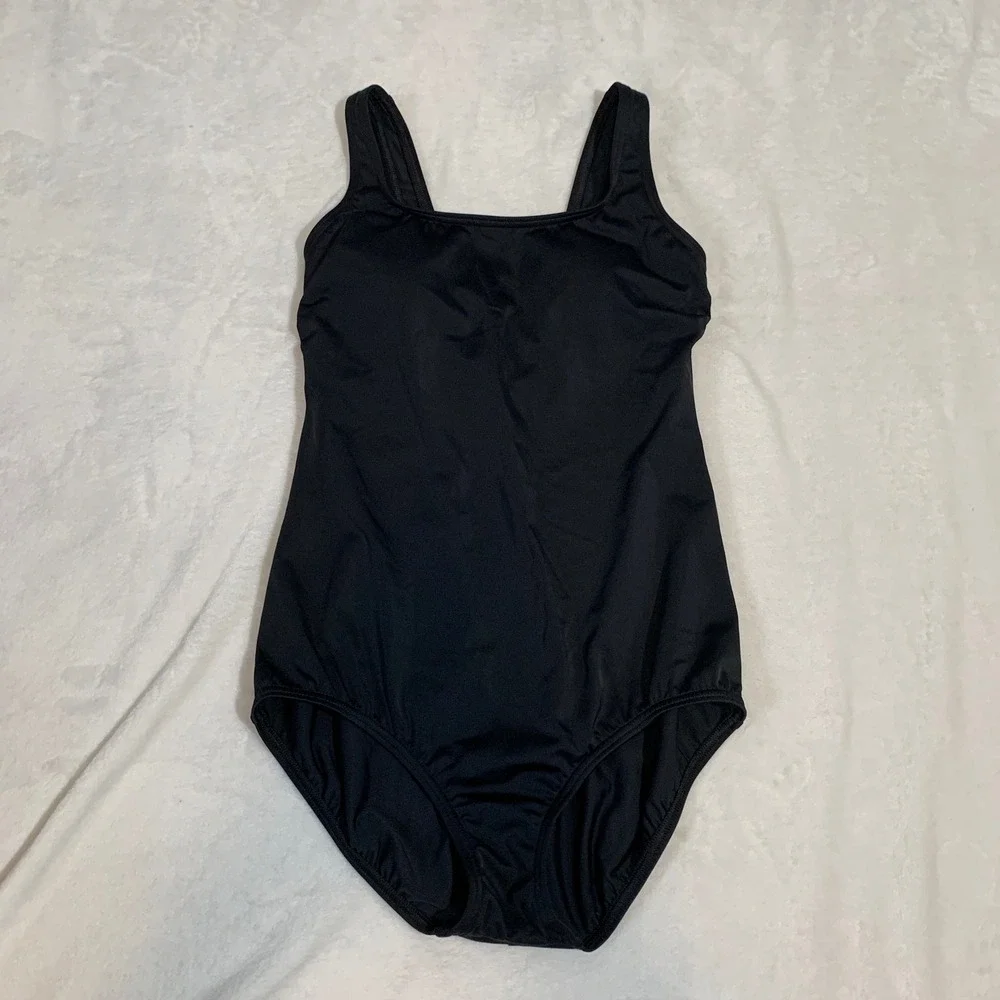 Lands'‎ End Black One Piece Swimsuit Square Neck Modest Size 8